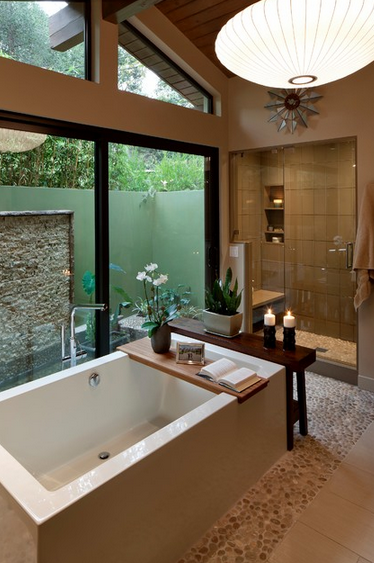 natural inspiration spa bathroom with pebble floor