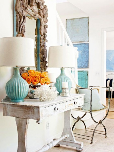 coastal interior design with whitewashed table