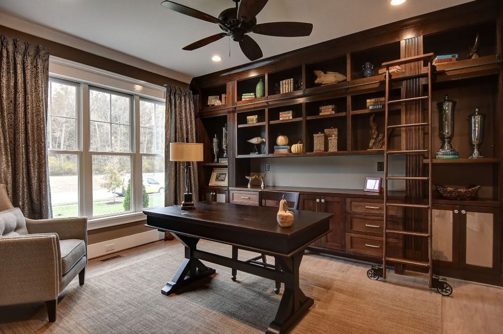 Bookshelf in office with ladder